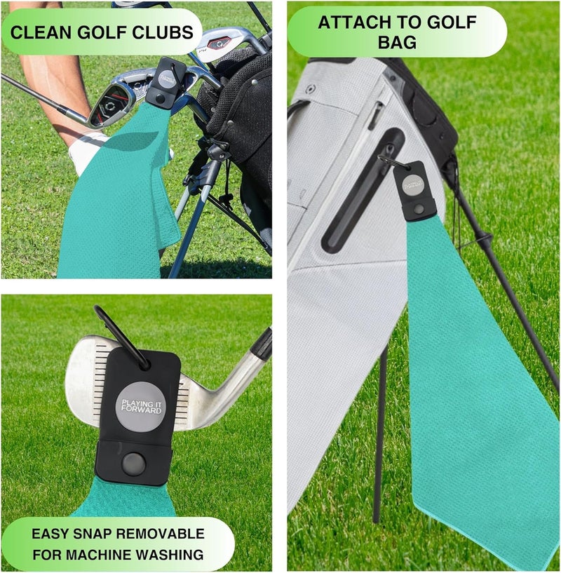Playing It Forward Magnetic Golf Towels for Golf Bags with Clip & Ultra Strong Magnet - Waffle Weave Microfiber Towel for Secure Hold on Bags & Carts - Ideal Club Cleaner & Accessories - Aqua - Image 3